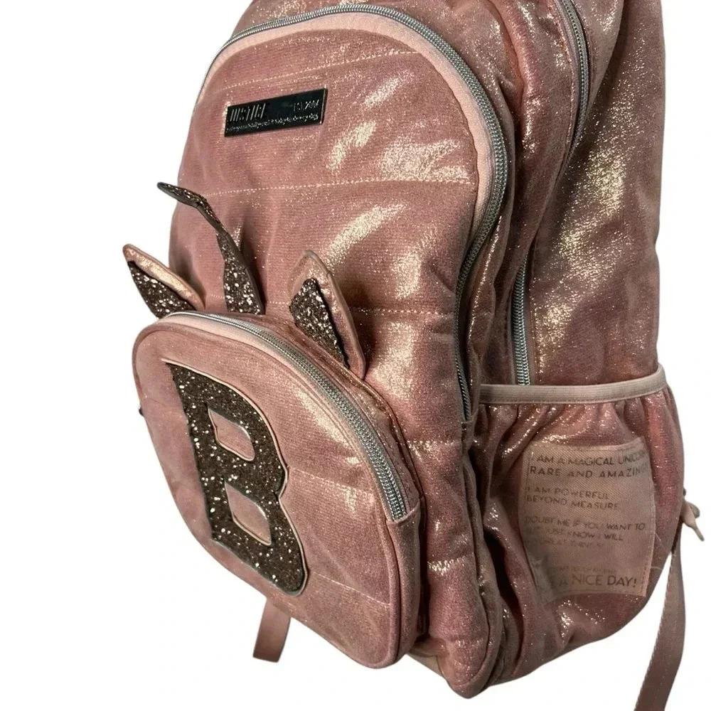 Justice B Initial Book Bag Backpack Rose Gold Justice Store Rare Hard To Find - Picture 4 of 8